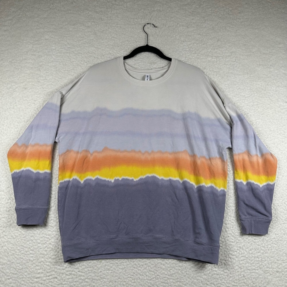 Athleta Balance Printed Pullover Sweatshirt Sunset Horizon Stripe Tie Dye L